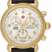 Michele CSX-36 Diamond Gold Diamond Dial Espresso Alligator Leather
