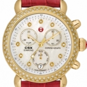 Michele CSX-36 Diamond Gold Diamond Dial Garnet Alligator Leather