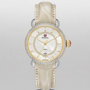 Michele CSX Elegance Two-Tone Gold Diamond Dial Bone Alligator Leather