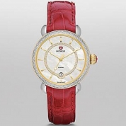 Michele CSX Elegance Two-Tone Gold Diamond Dial Garnet Alligator Leather