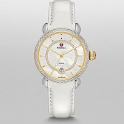 Michele CSX Elegance Two-Tone Gold Diamond Dial White Alligator Leather