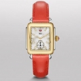 Michele Deco 16 Two-Tone Diamond Dial on Bright Orange Patent
