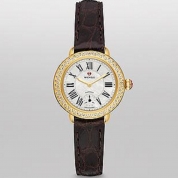 Michele Serein 12 Diamond Gold Espresso Alligator Leather