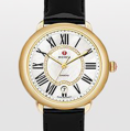 Michele Serein 16 Gold Diamond Dial Black Patent Leather