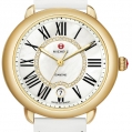 Michele Serein 16 Gold Diamond Dial White Patent Leather