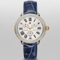 Michele Serein Diamond Two Tone Gold Navy Blue Alligator Strap