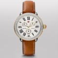 Michele Serein Diamond Two Tone Gold Saddle Leather Strap