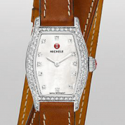 Michele Urban Coquette Diamond Dial Saddle Calfskin Double Wrap