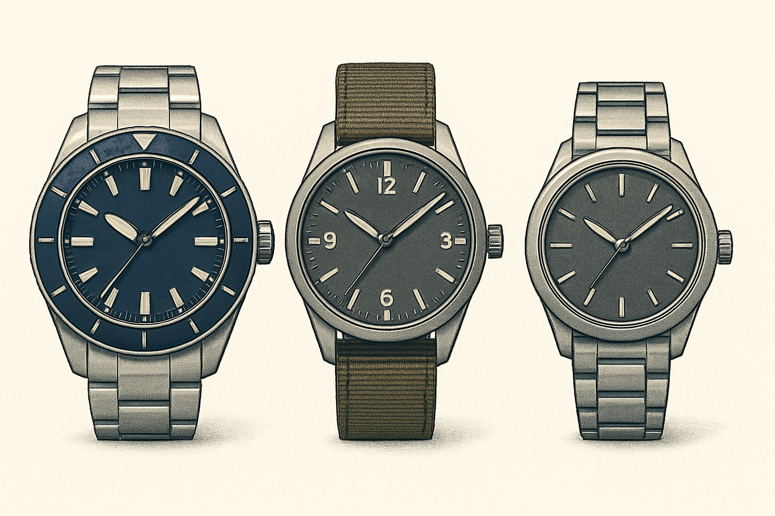 Sport, field and compact everyday automatic-watch silhouettes shown side by side.