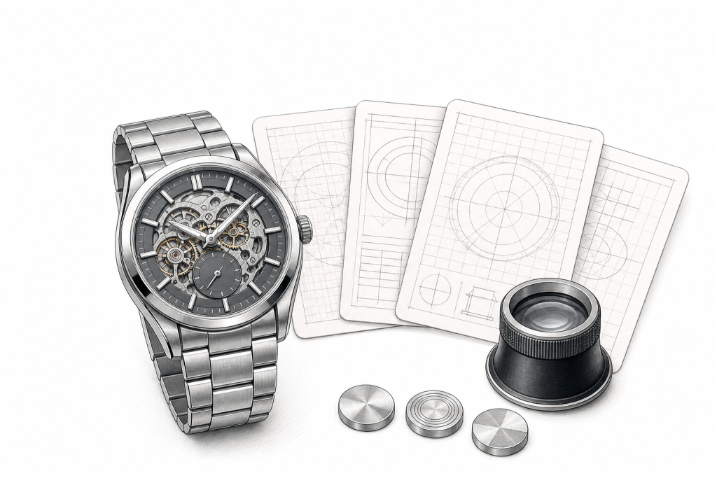 Collector comparing a wristwatch with structured model reference data