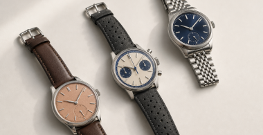 Three vintage-inspired mechanical watches representing Baltic dress, field, and dive-watch collections