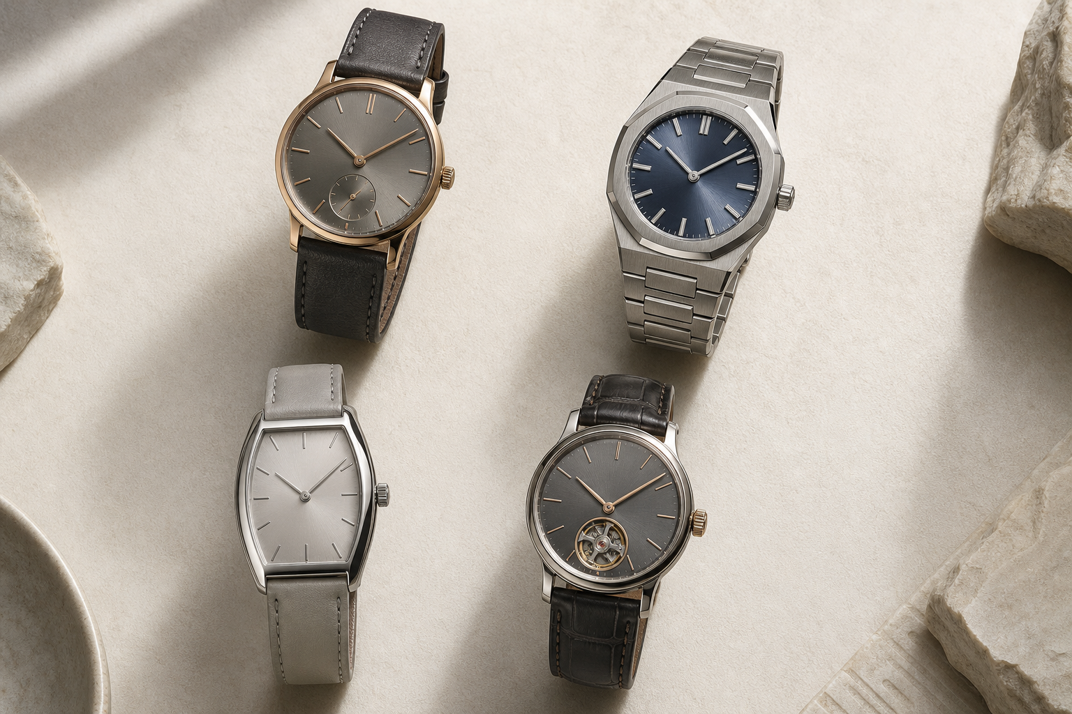 Four visual paths through F.P. Journe collections: Classique, lineSport, élégante, and complications