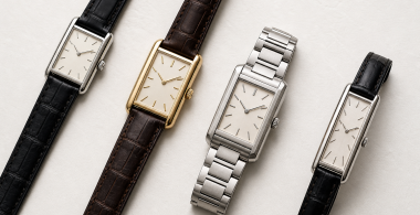 Four Cartier Tank-inspired rectangular watch silhouettes arranged by proportion